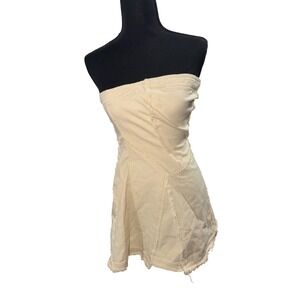 Urban Outfitters Cream Denim Strapless Frayed Seam Mini Dress OB1706944 Small